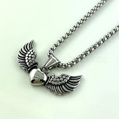 Модные ожерелья из нержавеющей стали с подвеской в виде сердца и крыльев ангела для мужчин HL3992-1
