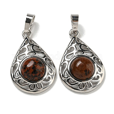 Натурального красного дерева обсидиана подвески G-Q158-05P-29-1