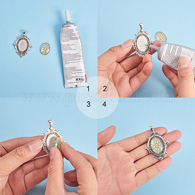 Тибетский стиль сплава подвеска кабошон настройки и мозаика печатных стеклянных овальных кабошонов TIBEP-PH0004-34AS-1