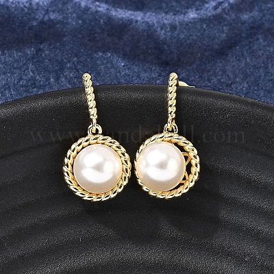 Круглые латунные серьги-гвоздики с микропаве из прозрачных кубических цирконий EJEW-C154-08G-1