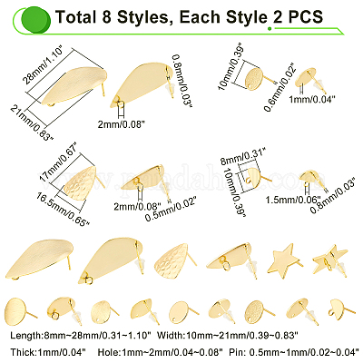 16 шт. 8-х стилевые латунные волочильные серьги-гвоздики KK-PH0002-87-1