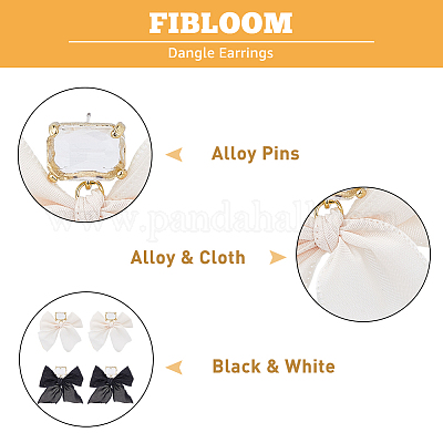 2 пара двухцветных серег-гвоздиков из сплава с подвесками в виде бантов из ткани EJEW-FI0003-28-1