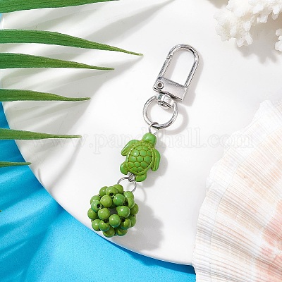 Подвеска из синтетической бирюзы с круглыми бусинами и морской черепахой HJEW-JM03101-01-1