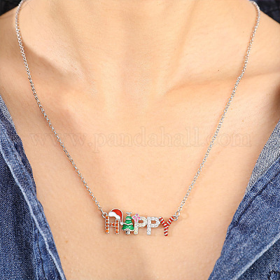 Ожерелья с подвеской в виде рождественской елки из сплава эмали с гиацинтовыми стразами и надписью «Счастье» для женщин FS-WG84419-01-1