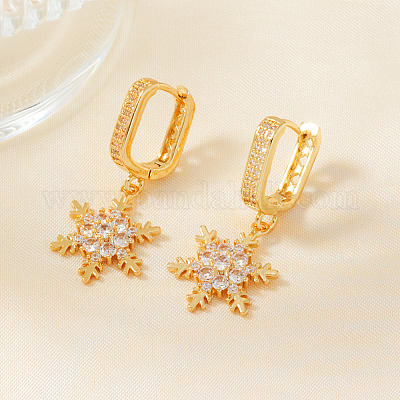 Элегантные латунные серьги-кольца со снежинками из прозрачного кубического циркония BW5107-1