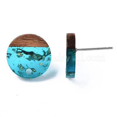 Серьги-гвоздики из прозрачной смолы и орехового дерева MAK-N032-007A-F01-1