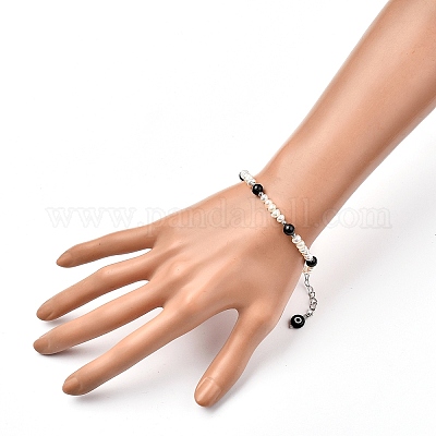 Натуральный черный агат бисером браслеты BJEW-JB05313-05-1
