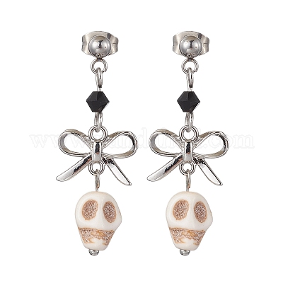 Серьги-гвоздики с черепом из синтетической бирюзы EJEW-TA00453-1