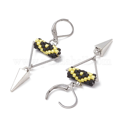 Серьги-гвоздики с застежкой-молнией из латунного стекла с треугольным глазом EJEW-MZ00452-04-1