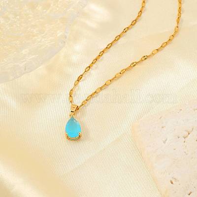 Модные латунные ожерелья с подвесками в виде слезы из стекла UU4380-8-1