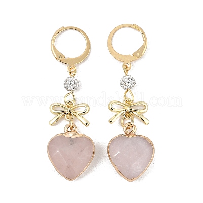 Серьги-подвески в форме сердца и банта из натуральных драгоценных камней EJEW-JE05388-1