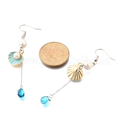 Серьги-подвески в форме ракушки из сплава EJEW-TA00655-1