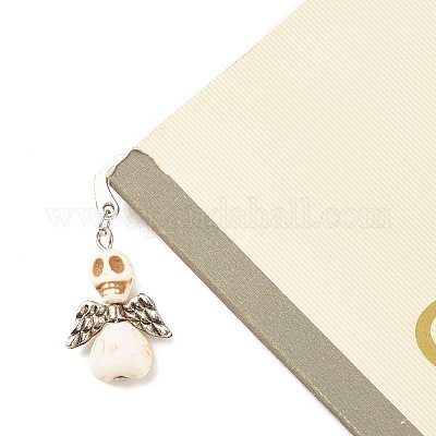 Череп с окрашенными крыльями из синтетической бирюзы AJEW-JK00180-03-1