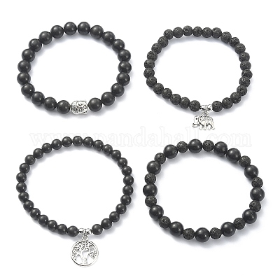 RICHRAIN Bracciale da donna e uomo, in shungite naturale, con cordoncino, regolabile, rotondo, nero, per protezione cristallo (6 mm