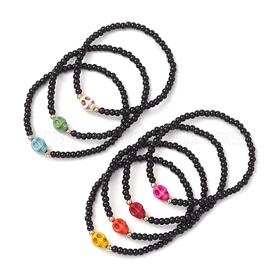 7шт 7-х цветные стеклянные круглые тянущиеся браслеты для мужчин и женщин BJEW-TA00667-1