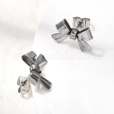 Серьги-гвоздики с бантом из нержавеющей стали 304 EJEW-Z136-01P-1