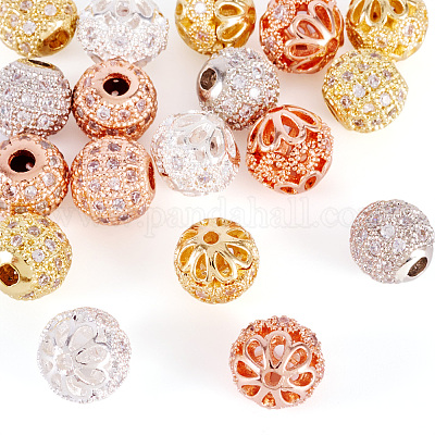 18 шт. 6 стиля стойка гальванопокрытие латунь паве прозрачные кубические циркониевые бусины KK-TA0002-02-1