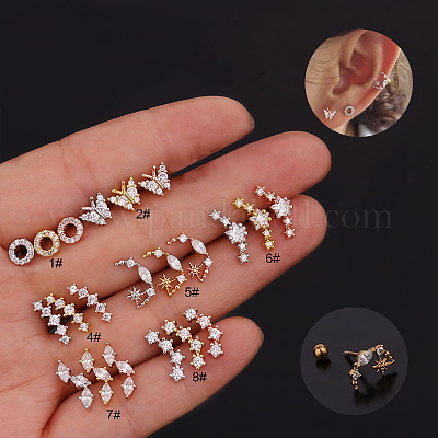 Серьги для хряща из хирургической нержавеющей стали 316L с микропаве из прозрачного кубического циркония WG14BE9-11-1