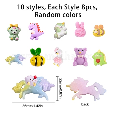 10 Resin Cabochons Animal Slime Charms Rainbow Assorted Lot Mixed
