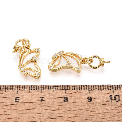 Подвески-булавки с микропаве из кубических цирконий и ракушек в форме чашечки-жемчужины из латуни KK-T079-45G-1