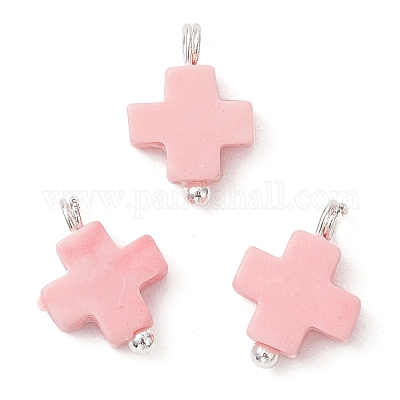 Подвески-крестики синтетического коралла розового цвета PALLOY-JF04223-02-1