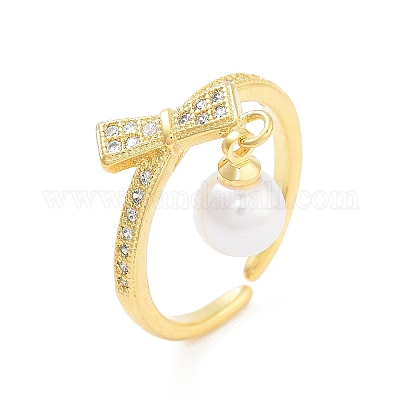 Открытые манжеты с бантом из латуни с прозрачным фианитом RJEW-L120-004G-1