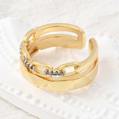 Латунные микро проложить манжеты кольца кубического циркония RJEW-D313-13PG-1