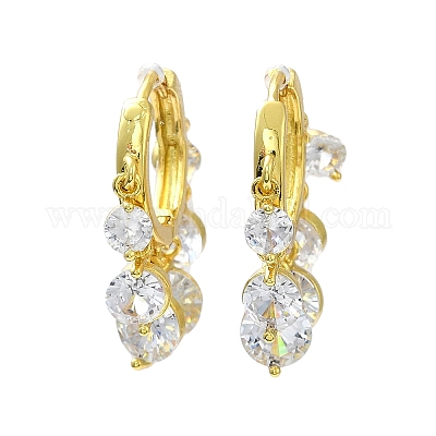 Прозрачные плоские круглые серьги-кольца с кубическим цирконием EJEW-H093-14G-1