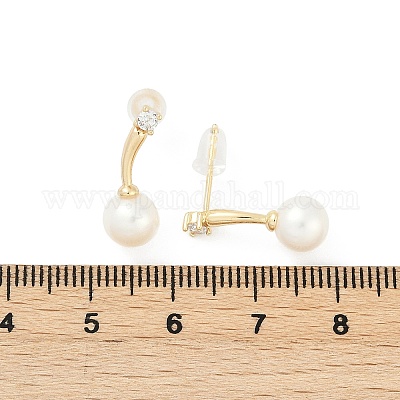 Круглые латунные серьги-гвоздики с прозрачным кубическим цирконием KK-D301-17G-1