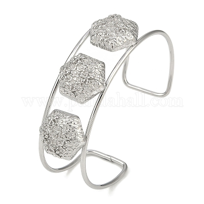 Широкие текстурированные открытые браслеты-манжеты из нержавеющей стали марки 304 BJEW-Q348-05P-11-1