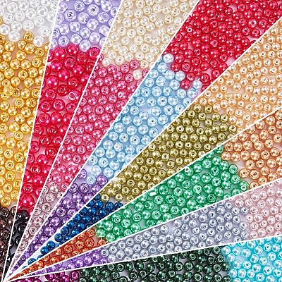 Круглые бусины из экологически чистого окрашенного стекла с жемчугом HY-PH0011-01-4mm-1