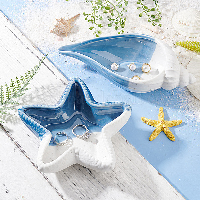 Керамическая тарелка для украшений с морской тематикой DJEW-WH0015-108A-1