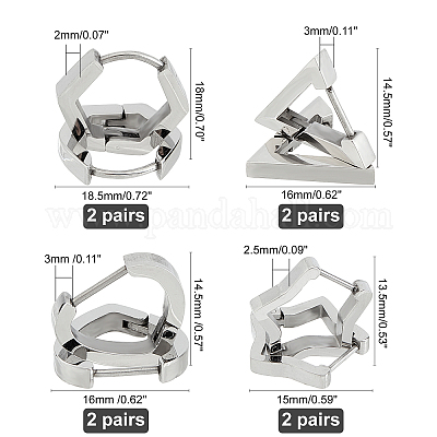 8 пара серег-колец Huggie Hoop из нержавеющей стали 304 в 4 стилях STAS-UN0021-60P-1