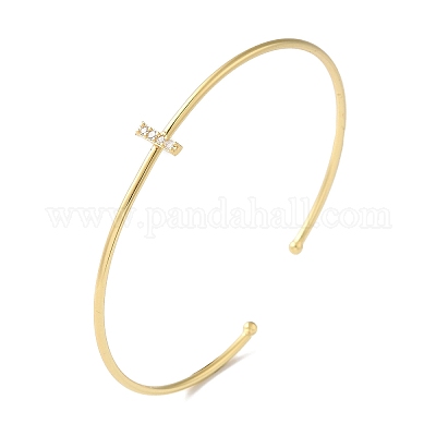 Браслеты на открытой манжете с прозрачным покрытием из латуни с микропаве и кубическим цирконием BJEW-A018-01G-I-1