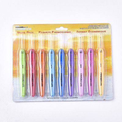 ABS Plastic Crochet Hooks, with Light, Built-in Battery, Mixed Color,  160x16x13.5mm, Pin: 2.5mm/3mm/3.5mm/4mm/4.5mm/5mm/5.5mm/6mm/6.5mm, 9pcs/set