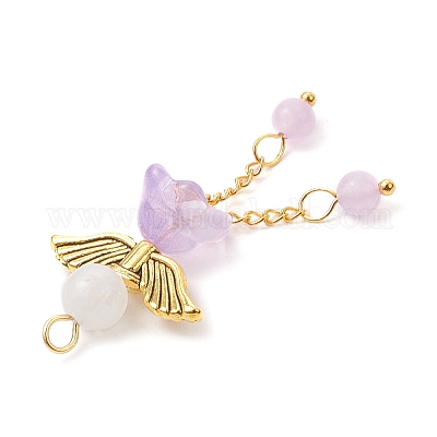 8 шт. подвески в виде ангела из натурального малайзийского нефрита и стеклянных бусин двух цветов PALLOY-JF03986-1