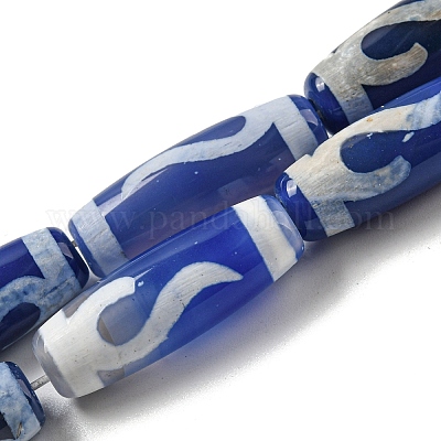 Нити синих бусин дзи в тибетском стиле TDZI-NH0001-B07-01-1