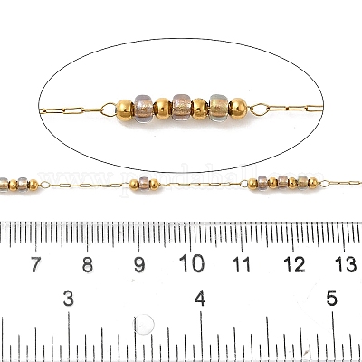 Цепи ручной работы из нержавеющей стали 304 и стеклянных бусин CHS-L031-01G-03-1