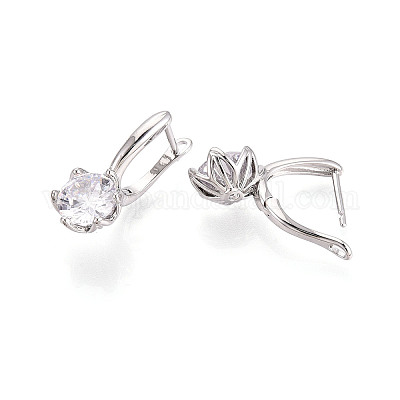 Серьги-кольца в форме цветка с микропаве из прозрачных кубических цирконий из латуни EJEW-T048-29P-1