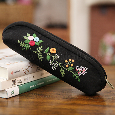 Wholesale DIY Flower Pattern Cotton Pen Bags Embroidery Kit 