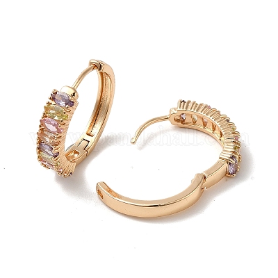 Латунные серьги-кольца с разноцветными стеклянными кольцами EJEW-M238-44KCG-1