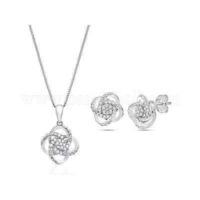 Комплекты из серег-гвоздиков и ожерелий с подвесками из латуни с микропаве из прозрачных кубических цирконий FS-WG7A8BF-01-1