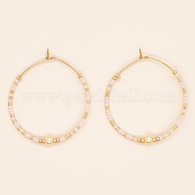 Серьги-кольца из стеклянных бусин ручной работы в стиле бохо RN1446-7-1