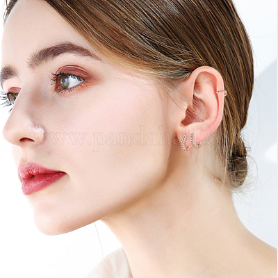 12 шт. 6 стиля латунных серег-колец с микропаве из прозрачного кубического циркония EJEW-AN0004-59-1