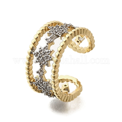 Латунные кольца-манжеты с микропаве и прозрачным цирконием для женщин RJEW-G347-11GP-1