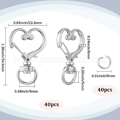 40 шт. поворотные карабины из цинкового сплава в форме сердца FIND-SP0001-20G-1