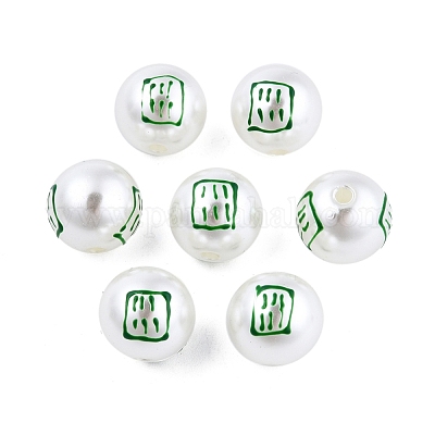 Тема маджонга бусины из абс-пластика с имитацией жемчуга и эмали KY-G020-04B-1