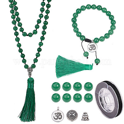 Sunnyclue Diy 1 Set 108 Malaysia Green Jade Gemstone Mala Beads Beaded Jewellery Making Kit Make Hand Knotted Prayer Tassel Pendant Necklace Adjustable Wrap Bracelet - Diy Mala Bead Bracelet