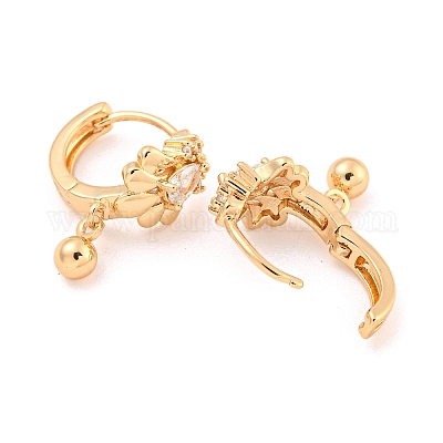 Латунные серьги-кольца из прозрачного кубического циркония EJEW-A107-08B-KCG-1