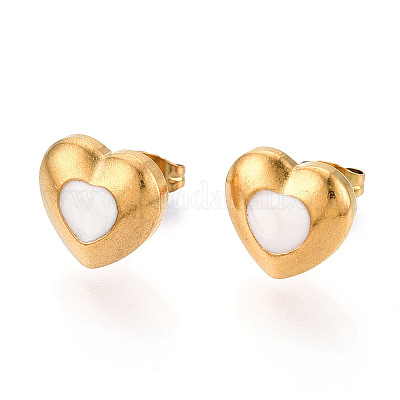 Серьги-гвоздики с эмалью из нержавеющей стали 304 в форме сердца EJEW-T047-28G-A-1